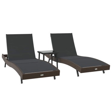 vidaXL Ξαπλώστρα 3 τεμ. συνθετικό ρατάν Καφέ 197x70x82cm