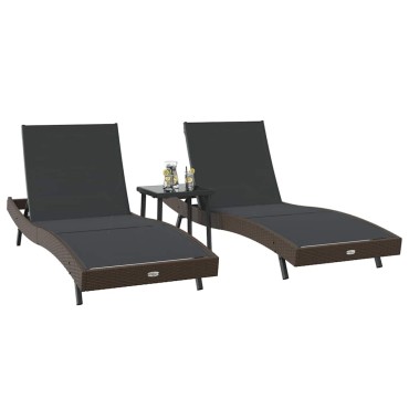 vidaXL Ξαπλώστρα 3 τεμ. συνθετικό ρατάν Καφέ 197x70x82cm