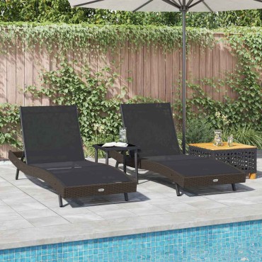 vidaXL Ξαπλώστρα 3 τεμ. συνθετικό ρατάν Καφέ 197x70x82cm