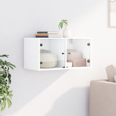 vidaXL Ντουλάπι Τοίχου Λευκό 68,5x37x35cm με Γυάλινες Πόρτες 1 τεμ.