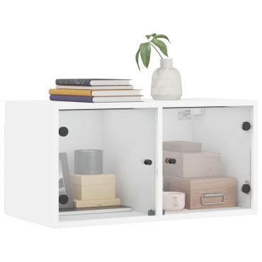vidaXL Ντουλάπι Τοίχου Λευκό 68,5x37x35cm με Γυάλινες Πόρτες 1 τεμ.