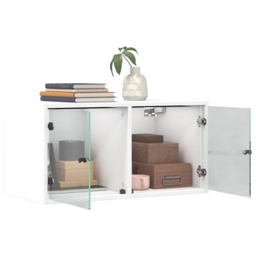 vidaXL Ντουλάπι Τοίχου Λευκό 68,5x37x35cm με Γυάλινες Πόρτες 1 τεμ.