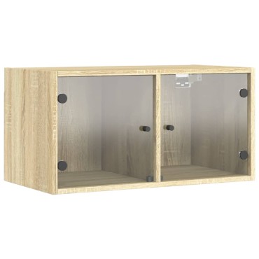 vidaXL Ντουλάπι Τοίχου Sonoma Δρυς 68,5x37x35cm με Γυάλινες Πόρτες 1 τεμ.