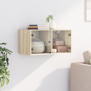 vidaXL Ντουλάπι Τοίχου Sonoma Δρυς 68,5x37x35cm με Γυάλινες Πόρτες 1 τεμ.