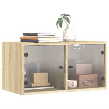 vidaXL Ντουλάπι Τοίχου Sonoma Δρυς 68,5x37x35cm με Γυάλινες Πόρτες 1 τεμ.