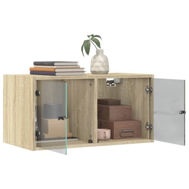 vidaXL Ντουλάπι Τοίχου Sonoma Δρυς 68,5x37x35cm με Γυάλινες Πόρτες 1 τεμ.