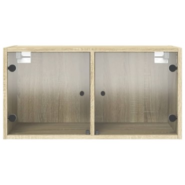 vidaXL Ντουλάπι Τοίχου Sonoma Δρυς 68,5x37x35cm με Γυάλινες Πόρτες 1 τεμ.