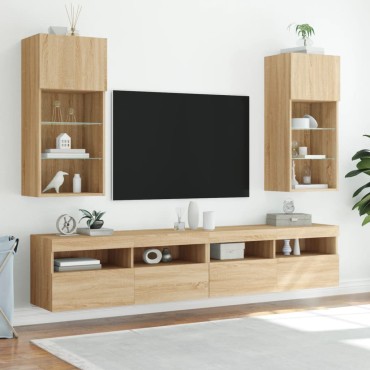 vidaXL Έπιπλα Τηλεόρασης με LED 2 τεμ. Sonoma Δρυς 40,5x30x90cm