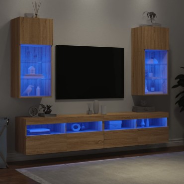 vidaXL Έπιπλα Τηλεόρασης με LED 2 τεμ. Sonoma Δρυς 40,5x30x90cm