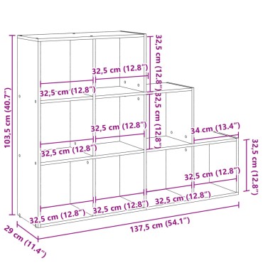 vidaXL Βιβλιοθήκη/Διαχωριστικό Χώρου 3 Επ. 137,5x29x103,5cm Επ. Ξύλο 1 τεμ.