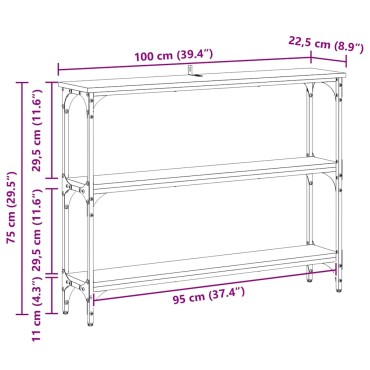 vidaXL Τραπέζι κονσόλας Μαύρη δρυς 100x22,5x75 εκ 1 τεμ.