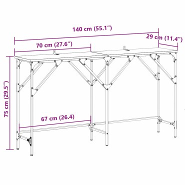 vidaXL Τραπέζι κονσόλας Μαύρη Οξυά 140x29x75cm Επεξεργασμένο Ξύλο 1 τεμ.