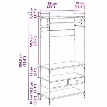 vidaXL Ντουλάπι Μαύρη δρυς 89x39x184.5cm Επεξεργασμένο Ξύλο