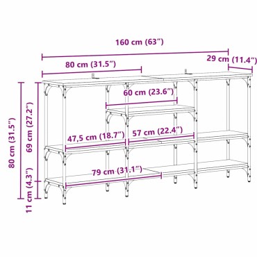vidaXL Τραπέζι κονσόλας Μαύρη δρυς 160x29x80cm 1 τεμ.