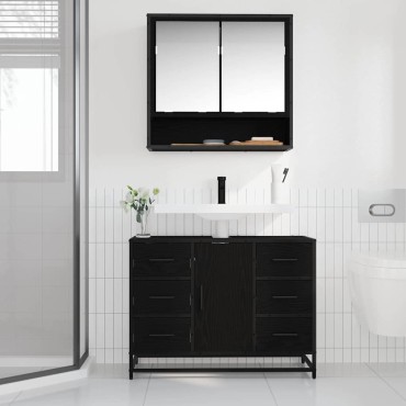 vidaXL Ντουλάπι Μπάνιου Μαύρη Οξυά 80x33x60cm Επεξεργασμένο Ξύλο