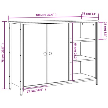 vidaXL Ντουλάπι Γκρι Sonoma 100x33x75cm από Επεξεργασμένο Ξύλο 1 τεμ.