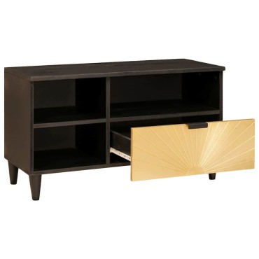 vidaXL Ντουλάπι TV Μαύρο και Χρυσό 80x33x46cm Επεξεργασμένο Ξύλο 1 τεμ.