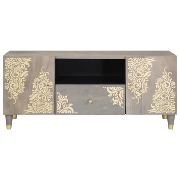 vidaXL Ντουλάπι TV με ράφι Γκρι 105x33x46cm Στερεό ξύλο μάνγκο 1 τεμ.