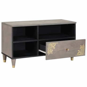vidaXL Ντουλάπι TV με συρτάρι Γκρι 80x33x46cm Στερεό ξύλο μάνγκο 1 τεμ.
