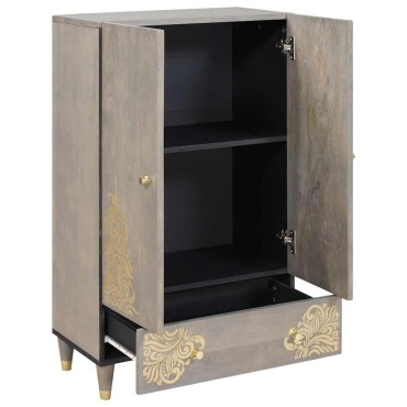 vidaXL Highboard Γκρι και Χρυσό 60x33x100cm Στερεό ξύλο μάνγκο
