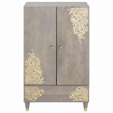 vidaXL Highboard Γκρι και Χρυσό 60x33x100cm Στερεό ξύλο μάνγκο