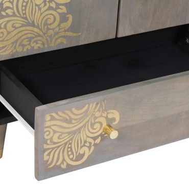 vidaXL Highboard Γκρι και Χρυσό 60x33x100cm Στερεό ξύλο μάνγκο