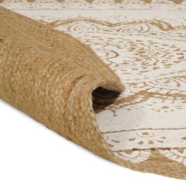vidaXL Χαλιά χώρου Floral Φυσικό με Λευκή Εκτύπωση 152x245cm Γιούτα