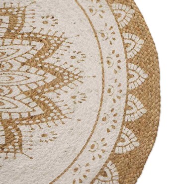vidaXL Χαλιά χώρου Floral Φυσικό με Λευκή Εκτύπωση 152x245cm Γιούτα