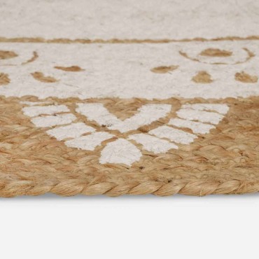 vidaXL Χαλιά χώρου Floral Φυσικό με Λευκή Εκτύπωση 152x245cm Γιούτα