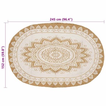 vidaXL Χαλιά χώρου Floral Φυσικό με Λευκή Εκτύπωση 152x245cm Γιούτα