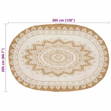 vidaXL Χαλιά χώρου Floral Φυσικό με Λευκή Εκτύπωση 205x305cm Γιούτα