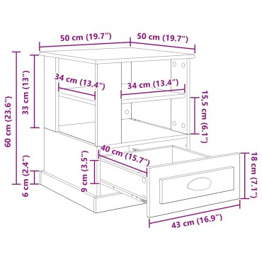 vidaXL Κομοδίνο Μαύρη Οξυά 50x50x60cm Επεξεργασμένο Ξύλο 1 τεμ.
