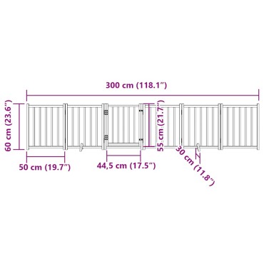 vidaXL Πύλη σκύλου με πόρτα πτυσσόμενη 6 πάνελ 300cm μασίφ ξύλο ελάτης