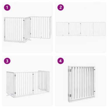 vidaXL Πόρτα Σκύλου με Πόρτα Πτυσσόμενη 4 Πάνελ Λευκή 320 εκ. από Ξύλο Λεύκας