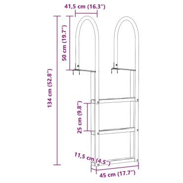 vidaXL 3-Βήμα Σκάλα για Μώλο Ασημί 45 x 11,5 x 134 εκ Αλουμίνιο
