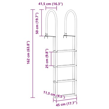 vidaXL Σκάλα Ντεκ 4 Σκαλοπατιών Ασημί 45 ×11,5 ×162 εκ Αλουμίνιο