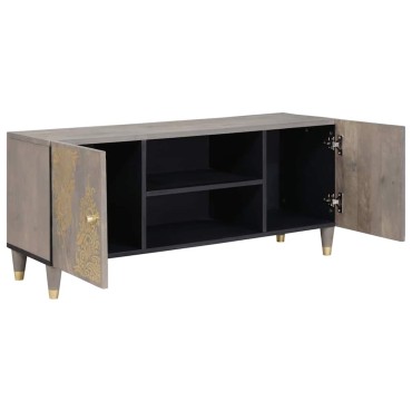 vidaXL Ντουλάπι TV με ράφι Γκρι 105x33x46cm Στερεό ξύλο μάνγκο 1 τεμ.