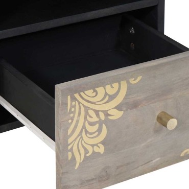 vidaXL Ντουλάπι TV με συρτάρι Γκρι 70x33x46cm Στερεό ξύλο μάνγκο 1 τεμ.