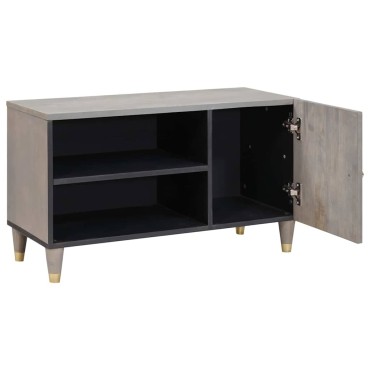 vidaXL Ντουλάπι TV με ράφι Γκρι 80x33x46cm Στερεό ξύλο μάνγκο 1 τεμ.