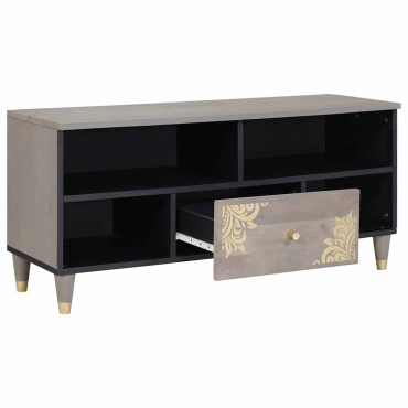 vidaXL Ντουλάπι TV με συρτάρι Γκρι 100x33x46cm Στερεό ξύλο μάνγκο 1 τεμ.