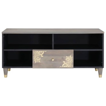 vidaXL Ντουλάπι TV με συρτάρι Γκρι 100x33x46cm Στερεό ξύλο μάνγκο 1 τεμ.