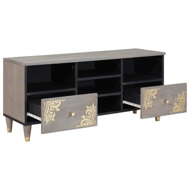 vidaXL Ντουλάπι TV με συρτάρι Γκρι 100x33x46cm Στερεό ξύλο μάνγκο 1 τεμ.