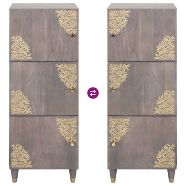 vidaXL Highboard Γκρι και Χρυσό 40x33x110cm Στερεό ξύλο μάνγκο