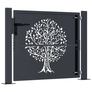 vidaXL Πόρτα Κήπου Ανθρακί 100x75 εκ. Σχέδιο Δέντρου από Ατσάλι