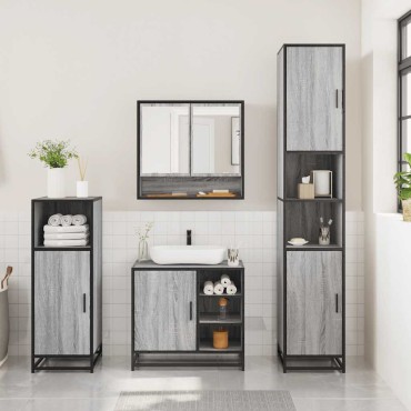 vidaXL Σετ Επίπλων Μπάνιου 3 τεμ. Γκρι Sonoma Επεξεργασμένο Ξύλο 35x37,5x100 cm