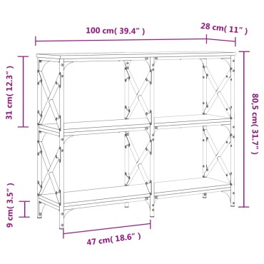 vidaXL Τραπέζι Κονσόλα Καπνιστή Δρυς 100x28x80,5cm Επεξεργασμένο Ξύλο 1 τεμ.