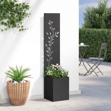 vidaXL Οθόνη Ιδιωτικότητας Κήπου Floral Μαύρο 32 x 32 x 150 εκ