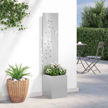 vidaXL Οθόνη Ιδιωτικότητας Κήπου Floral Ασημί 32 x 32 x 150 εκ
