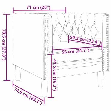 vidaXL Καναπές Σκούρο Γκρι 74,5x71x70,5cm Βελούδο