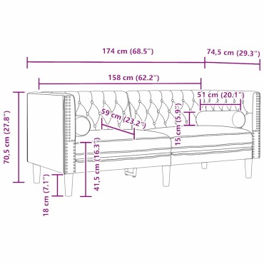 vidaXL Καναπές Ανοιχτό γκρι 174x74,5x70,5cm Βελούδο